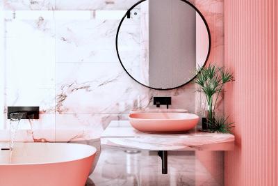růžová mramorová koupelna